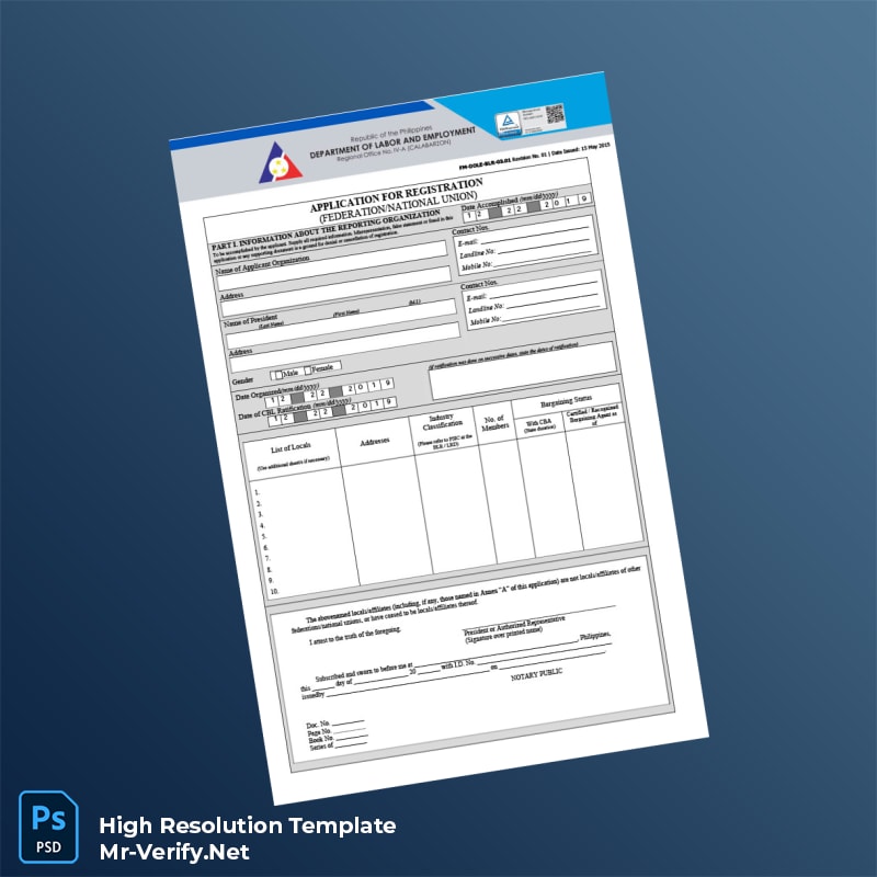 Editable Philippines Department of Labor and Employment Application for Registration Federation National Union Template in Word and PDF f 3 page Editable Philippines Department of Labor and Employment Application for Registration Federation National Union Template in Word and PDF f 3 page
