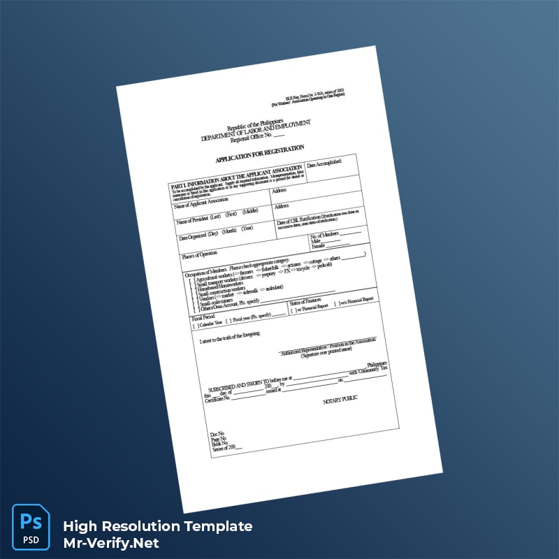 Editable Philippines Department of Labor and Employment Application for Registration Word and Pdf Template 2 page Editable Philippines Department of Labor and Employment Application for Registration Word and Pdf Template 2 page