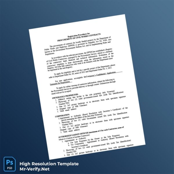Editable Philippines Department of Public Works and Highways Registration Requirements Document Word and Pdf Template 3 page Editable Philippines Department of Public Works and Highways Registration Requirements Document Word and Pdf Template 3 page