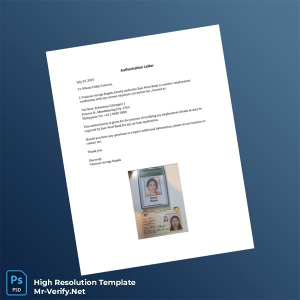 Editable Philippines East West Bank Employment Verification Letter Word and Pdf Template