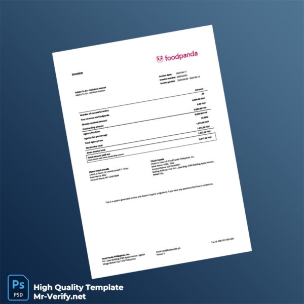 Philippines Food Panda Invoice Template in Word and PDF formats 2 page Philippines Food Panda Invoice Template in Word and PDF formats 2 page