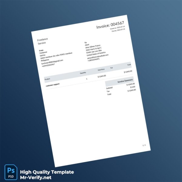Philippines Freelancer Invoice Template in Word and PDF formats