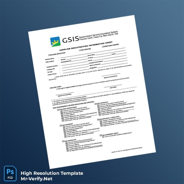 Editable Philippines GSIS Supplier Registration Information Sheet Word and Pdf Template 2 page Editable Philippines GSIS Supplier Registration Information Sheet Word and Pdf Template 2 page