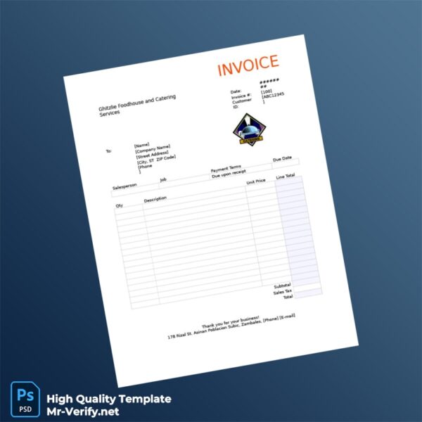 Philippines Ghitzlie Foodhouse and Catering Services Invoice Template in Word and PDF formats Philippines Ghitzlie Foodhouse and Catering Services Invoice Template in Word and PDF formats