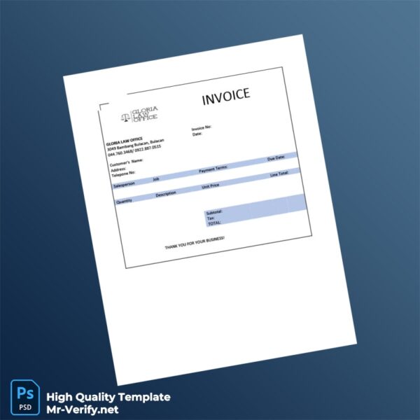 Philippines Gloria Law Office Invoice Template in Word and PDF formats