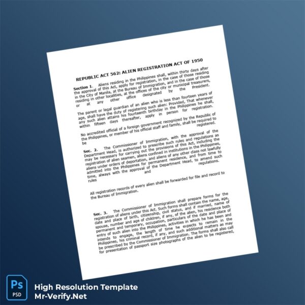 Editable Philippines Immigration Bureau Alien Registration Act of 1950 Registration Certificate Word and Pdf Template 4 page Editable Philippines Immigration Bureau Alien Registration Act of 1950 Registration Certificate Word and Pdf Template 4 page