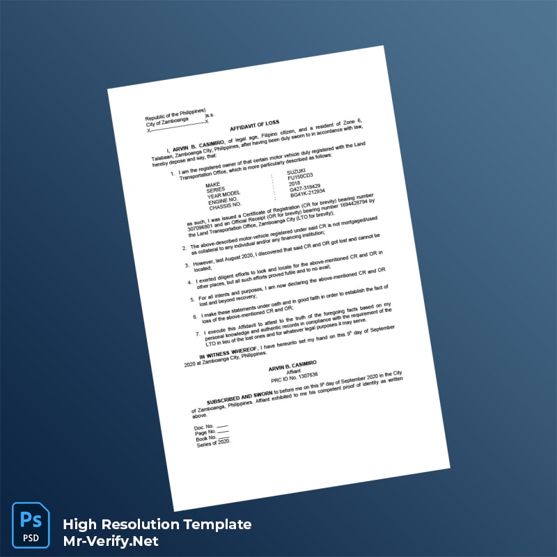 Editable Philippines Land Transportation Office Loss Certificate of Registration Word and Pdf Template Editable Philippines Land Transportation Office Loss Certificate of Registration Word and Pdf Template