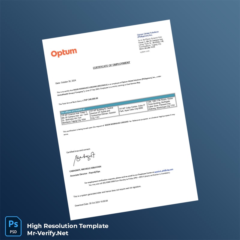 Editable Philippines Optum Global Solutions Proof of Employment Letter Word and Pdf Template Editable Philippines Optum Global Solutions Proof of Employment Letter Word and Pdf Template