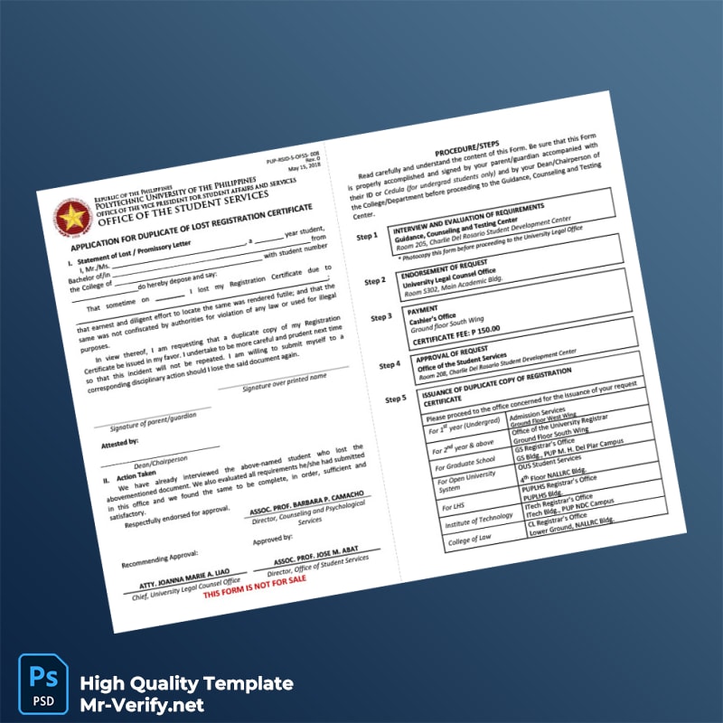 Philippines PUP OSS Editable Application for Duplicate of Lost Registration Certificate Template in Word and PDF formats Philippines PUP OSS Editable Application for Duplicate of Lost Registration Certificate Template in Word and PDF formats