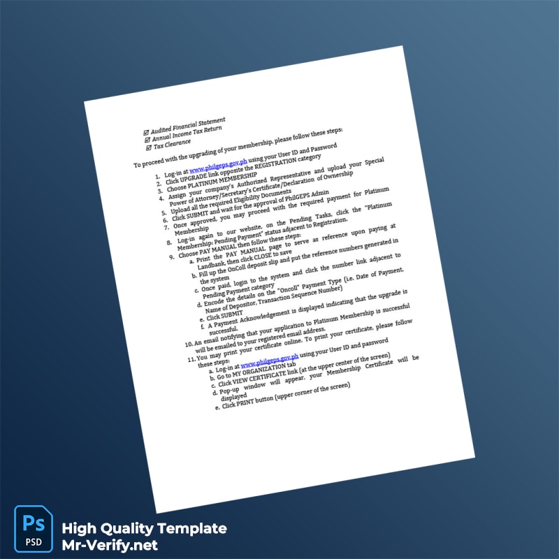 Philippines PhilGEPS Certificate of Registration Template in Word and PDF formats 2 page Philippines PhilGEPS Certificate of Registration Template in Word and PDF formats 2 page