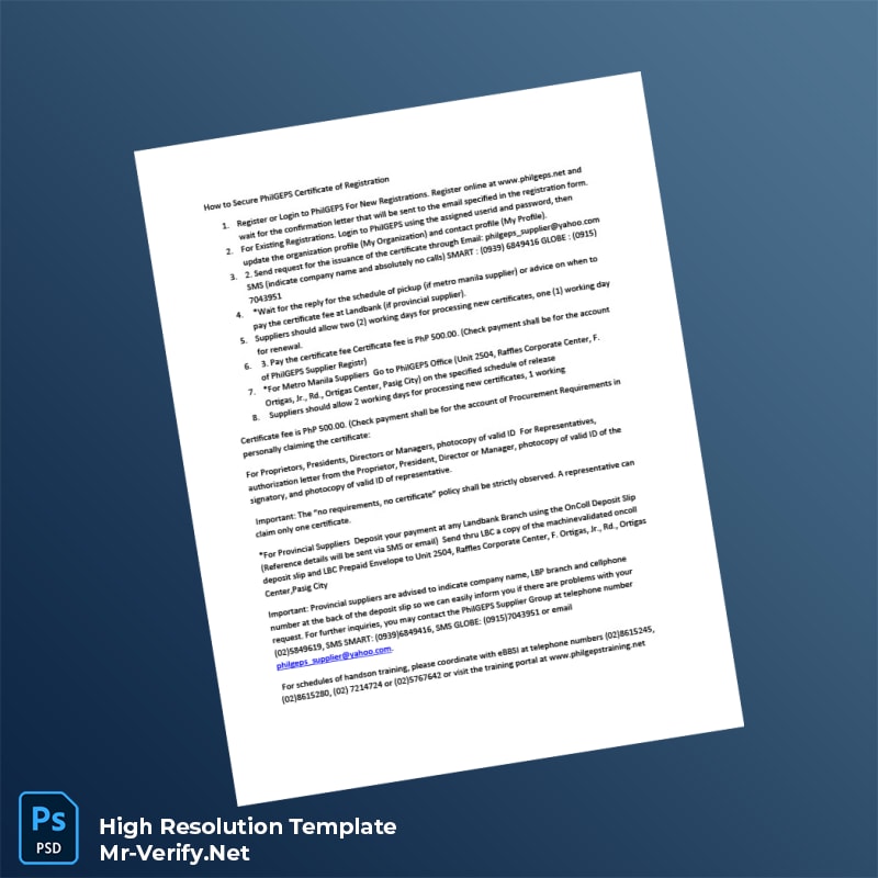 Editable Philippines PhilGEPS Registration Certificate Word and Pdf Template Editable Philippines PhilGEPS Registration Certificate Word and Pdf Template