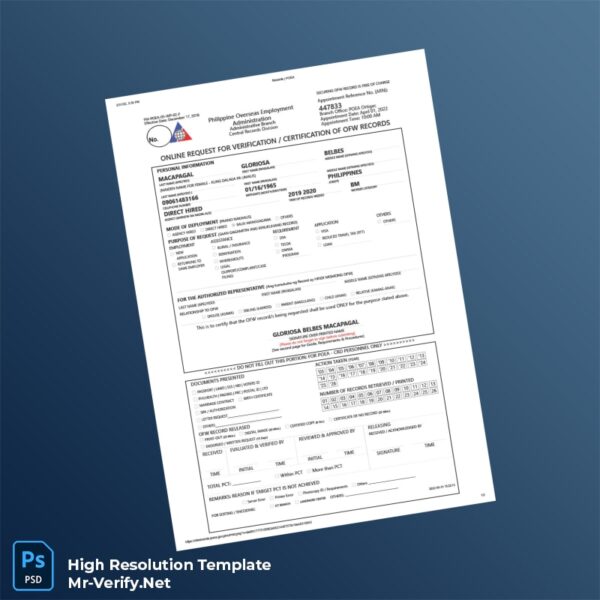 Editable Philippines Philippine Overseas Employment Administration Employment Verification Letter Word and Pdf Template 2 page