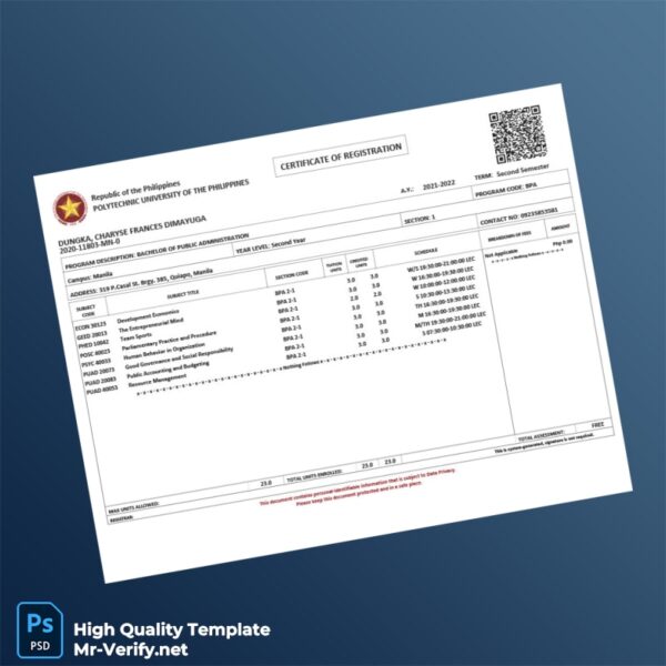 Philippines Polytechnic University Registration Certificate Template in Word and PDF formats Philippines Polytechnic University Registration Certificate Template in Word and PDF formats