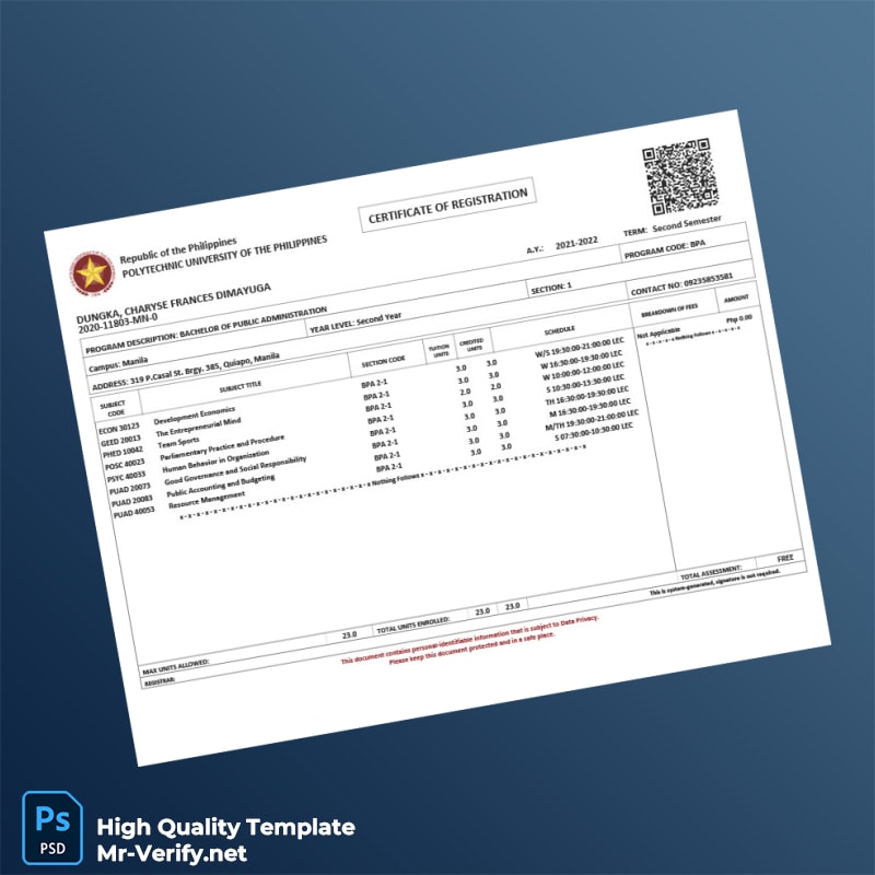 Philippines Polytechnic University Registration Certificate Template in Word and PDF formats Philippines Polytechnic University Registration Certificate Template in Word and PDF formats