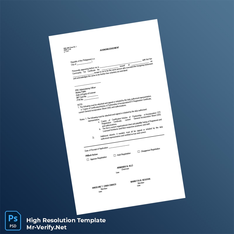 Editable Philippines Professional Regulation Commission Registration Certificate Word and Pdf Template 5 page Editable Philippines Professional Regulation Commission Registration Certificate Word and Pdf Template 5 page