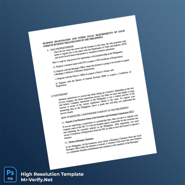 Editable Philippines SEC Business Registration Certificate Word and Pdf Template 5 page
