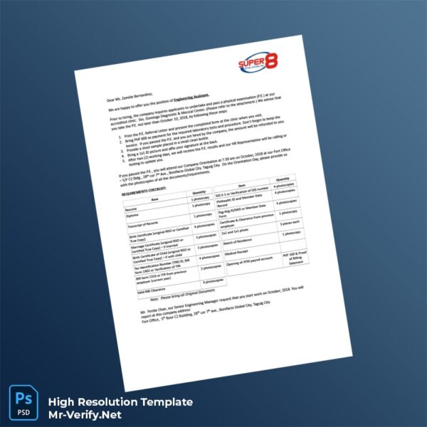 Editable Philippines Super 8 Employment Verification Letter Word and Pdf Template 3 page Editable Philippines Super 8 Employment Verification Letter Word and Pdf Template 3 page