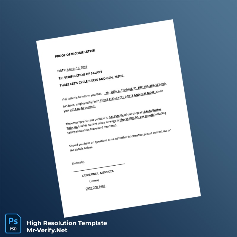 Editable Philippines Three EEE s Cycle Parts Employment Verification Letter Word and Pdf Template 4 page Editable Philippines Three EEE s Cycle Parts Employment Verification Letter Word and Pdf Template 4 page