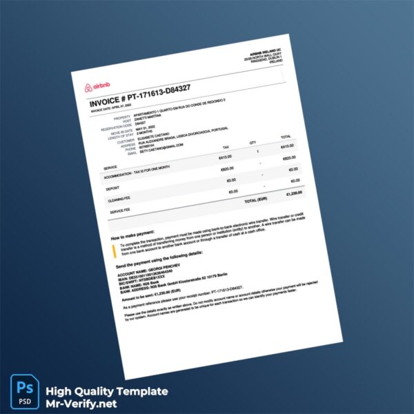 Portugal Invoice Template in Word and PDF formats