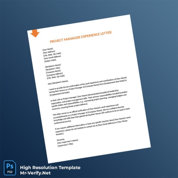 Editable Project Manager Experience Letter Word and Pdf Template