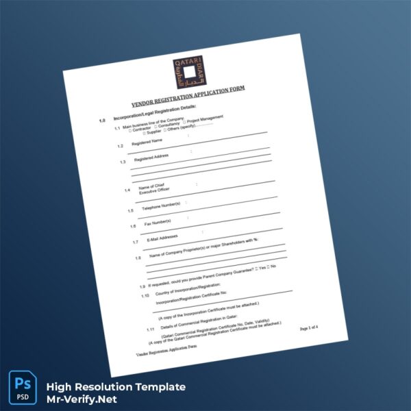 Editable Qatar Vendor Registration Application Form Word and Pdf Template 4 page Editable Qatar Vendor Registration Application Form Word and Pdf Template 4 page