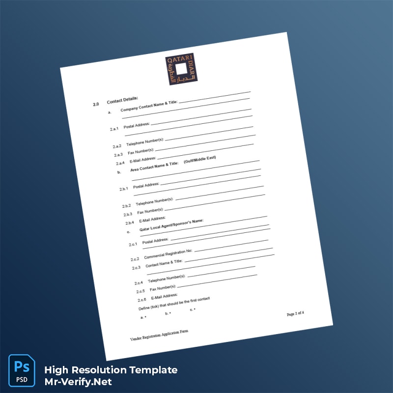 Editable Qatar Vendor Registration Application Form Word and Pdf Template 4 page Editable Qatar Vendor Registration Application Form Word and Pdf Template 4 page