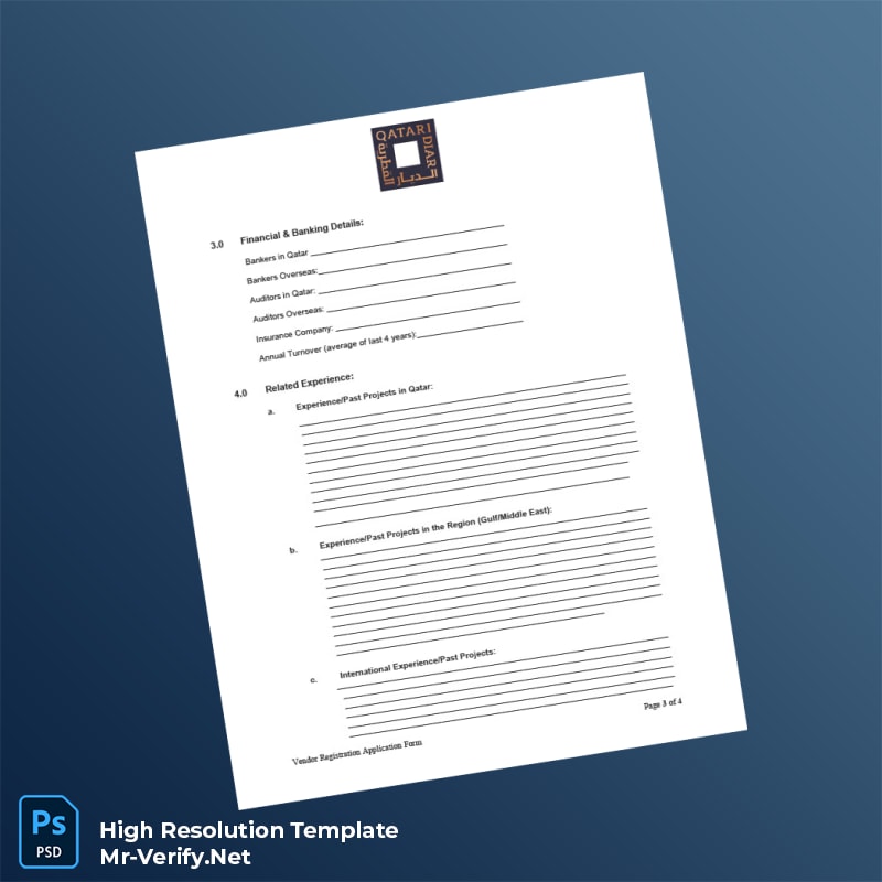 Editable Qatar Vendor Registration Application Form Word and Pdf Template 4 page Editable Qatar Vendor Registration Application Form Word and Pdf Template 4 page