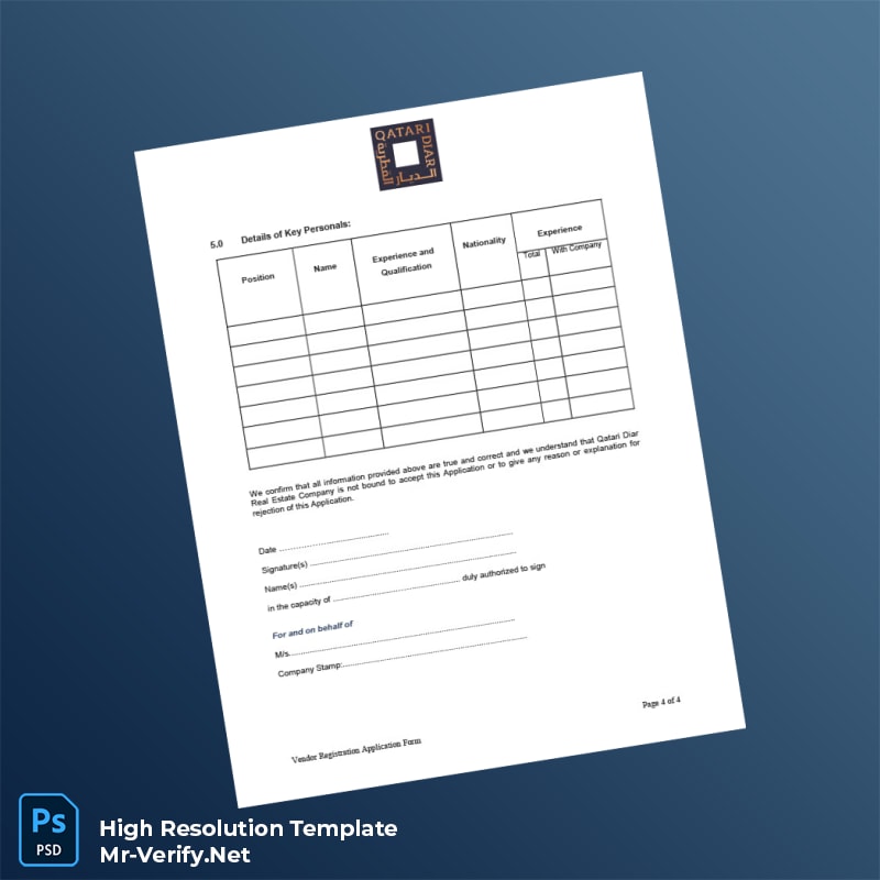 Editable Qatar Vendor Registration Application Form Word and Pdf Template 4 page Editable Qatar Vendor Registration Application Form Word and Pdf Template 4 page