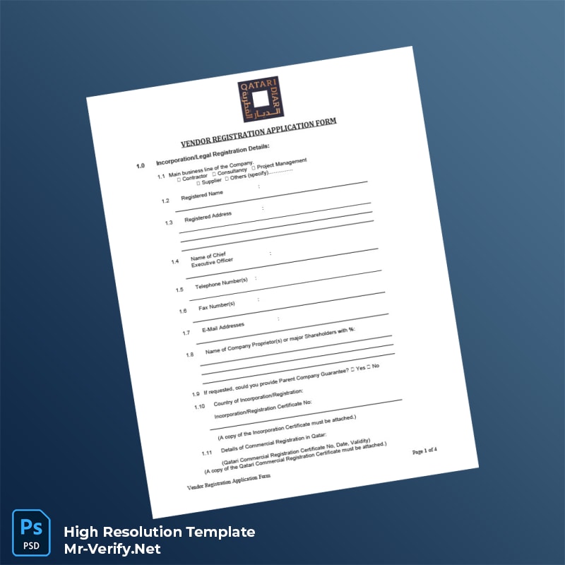 Editable Qatar Vendor Registration Application Form Word and Pdf Template 4 page Editable Qatar Vendor Registration Application Form Word and Pdf Template 4 page