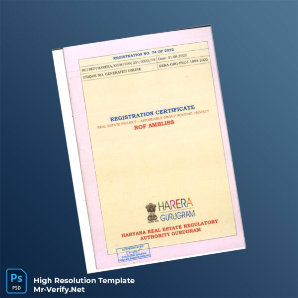 Editable RERA Registration Certificate Word and Pdf Template 8 page Editable RERA Registration Certificate Word and Pdf Template 8 page