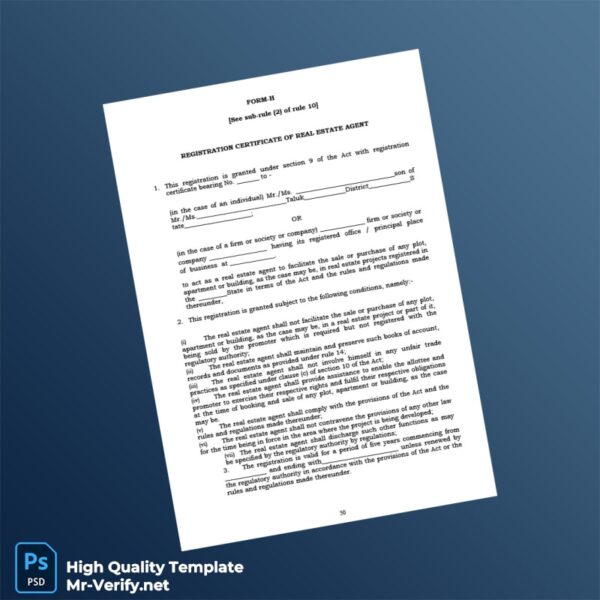 Real Estate Regulatory Authority Registration Certificate Template in Word and PDF formats 2 page Real Estate Regulatory Authority Registration Certificate Template in Word and PDF formats 2 page