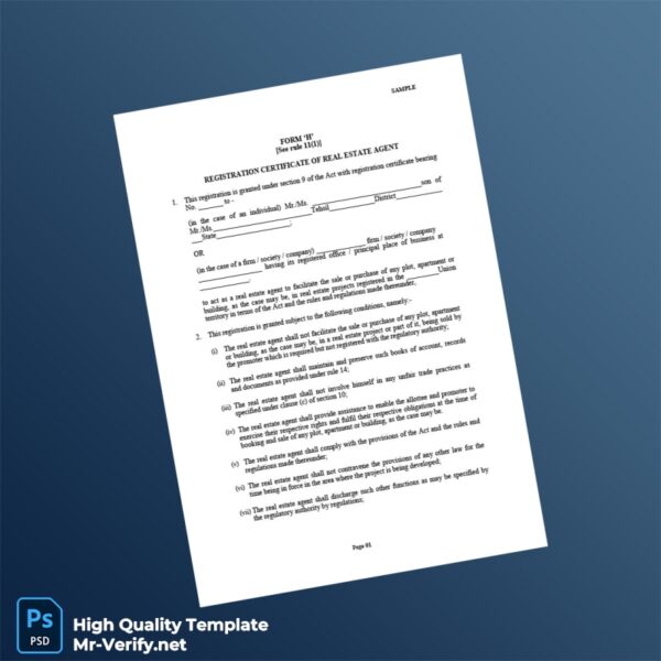 Registration Certificate of Real Estate Agent Template in Word and PDF formats 2 page