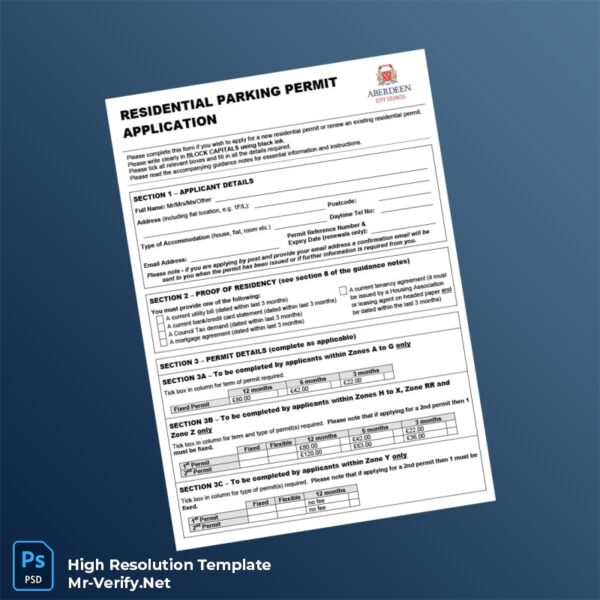 Editable Residential Parking Permit Application Form Word and Pdf Template 2 page Editable Residential Parking Permit Application Form Word and Pdf Template 2 page