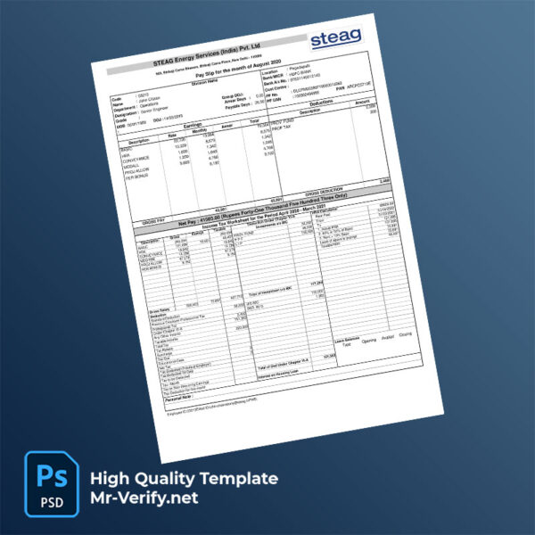 STEAG Energy Services India Pvt Ltd payslip word and pdf template STEAG Energy Services India Pvt Ltd payslip word and pdf template