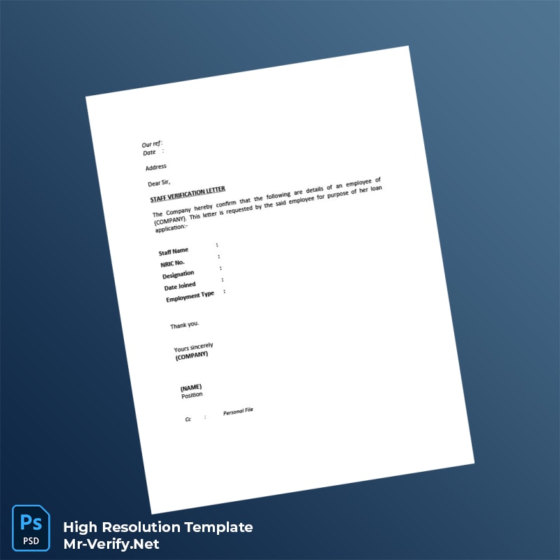 Editable Sample Company Staff Employment Verification Letter Word and Pdf Template Editable Sample Company Staff Employment Verification Letter Word and Pdf Template