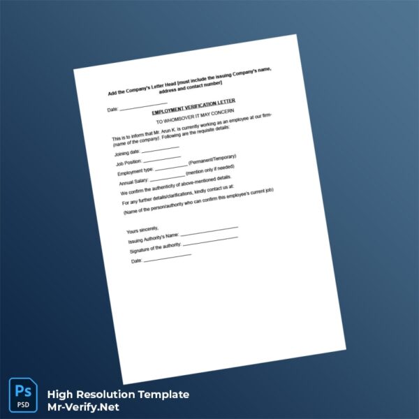 Editable Sample Employment Verification Letter Word and Pdf Template