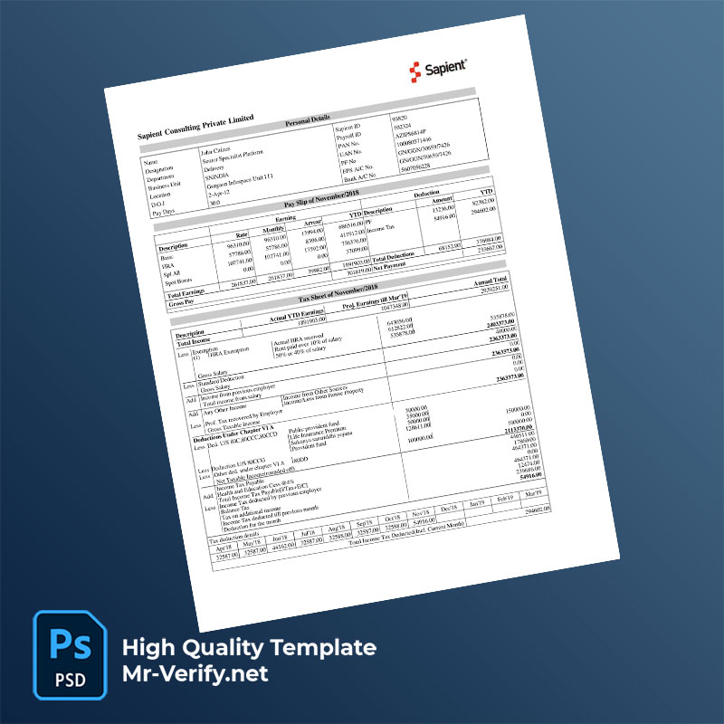 Sapient Consulting Private Limited payslip word and pdf template Sapient Consulting Private Limited payslip word and pdf template