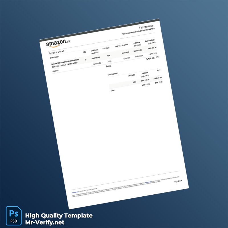 Saudi Arabia Afaq Qtech General Trading LLC Tax Invoice Template in Word and PDF formats 4 page Saudi Arabia Afaq Qtech General Trading LLC Tax Invoice Template in Word and PDF formats 4 page