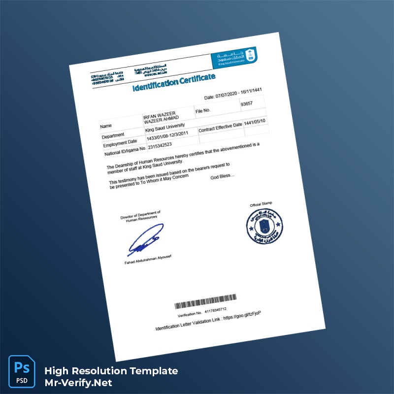 Editable Saudi Arabia King Saud University Employment Verification Letter Word and Pdf Template Editable Saudi Arabia King Saud University Employment Verification Letter Word and Pdf Template