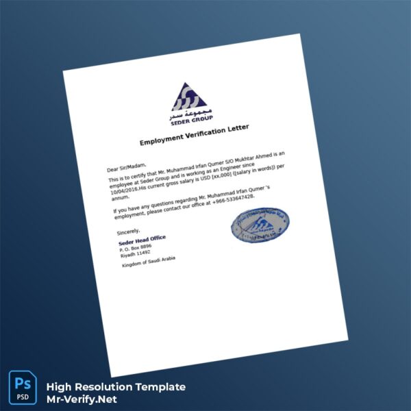 Editable Saudi Arabia Seder Group Employment Verification Letter Word and Pdf Template Editable Saudi Arabia Seder Group Employment Verification Letter Word and Pdf Template