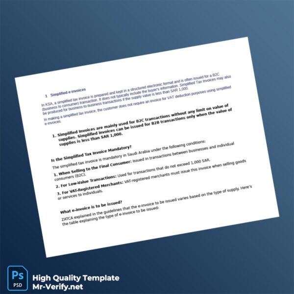 Saudi Arabia Simplified Tax Invoice Template in Word and PDF formats 3 page Saudi Arabia Simplified Tax Invoice Template in Word and PDF formats 3 page