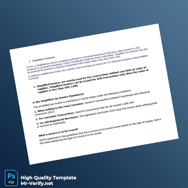 Saudi Arabia Simplified Tax Invoice Template in Word and PDF formats 3 page Saudi Arabia Simplified Tax Invoice Template in Word and PDF formats 3 page