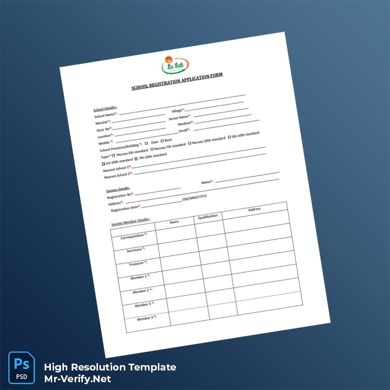 Editable School Registration Application Form Word and Pdf Template 2 page Editable School Registration Application Form Word and Pdf Template 2 page