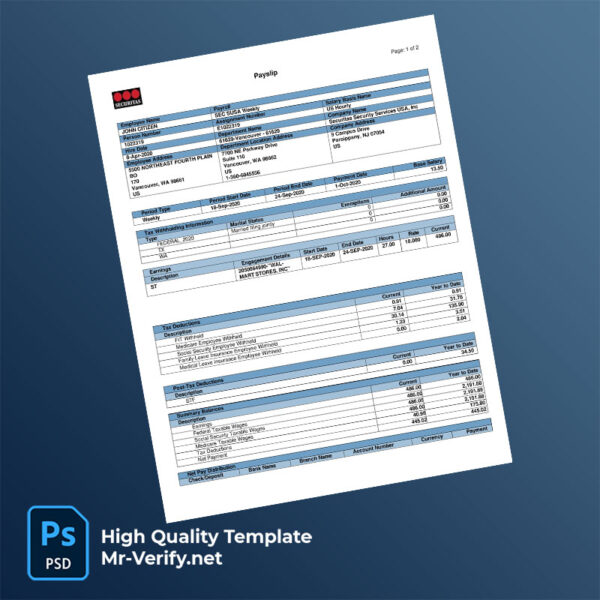 Securitas Security Services USA Inc payslip word and pdf template