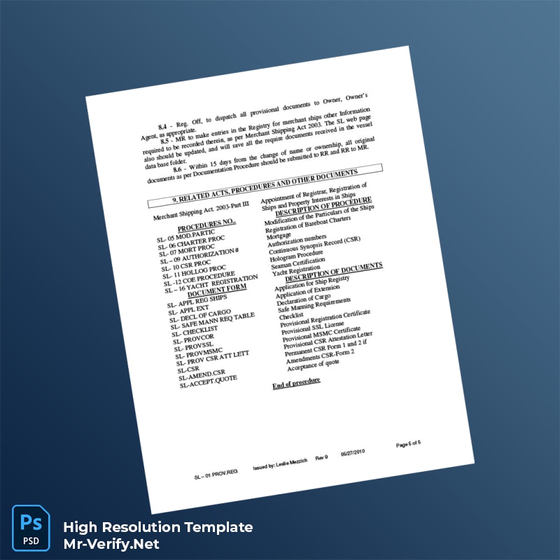 Editable Sierra Leone International Ship Registry Provisional Registration Certificate Word and Pdf Template 5 page Editable Sierra Leone International Ship Registry Provisional Registration Certificate Word and Pdf Template 5 page