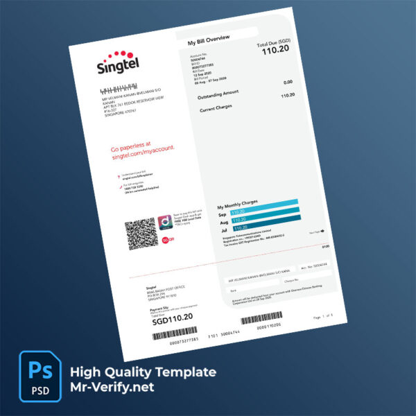 Singapore Singtel Editable Mobile Bill Template in Word and PDF formats