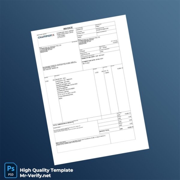 Singapore Championx SG Service Pte Ltd Invoice Template in Word and PDF formats 2 page