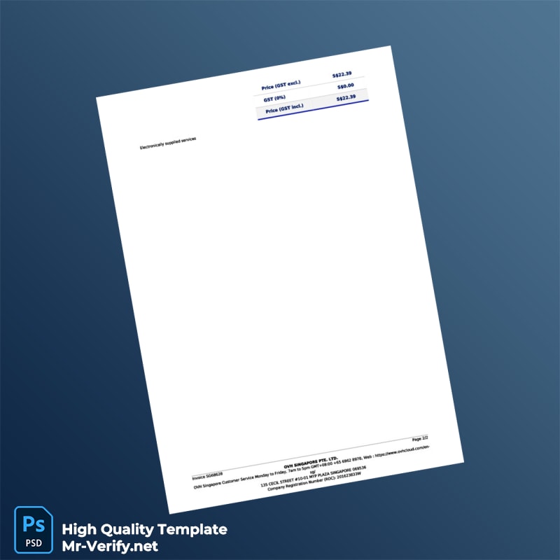 Singapore OVH Singapore Pte Ltd Invoice Template in Word and PDF formats 2 page Singapore OVH Singapore Pte Ltd Invoice Template in Word and PDF formats 2 page