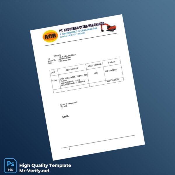 Singapore PT ACR Invoice Template in Word and PDF formats