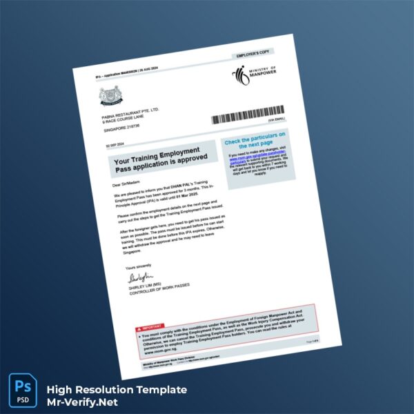 Editable Singapore Pabna Restaurant Pte Ltd Employment Verification Letter Word and Pdf Template 8 page